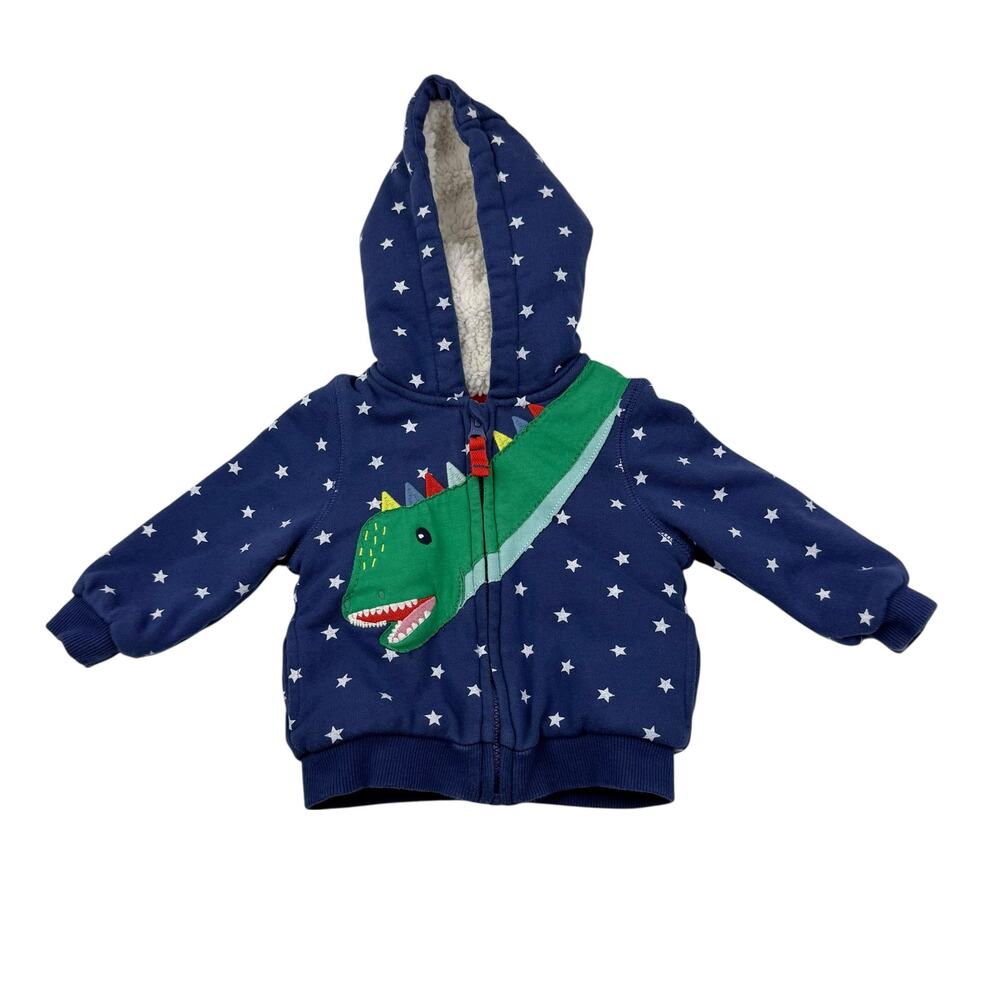 Baby Boden Dinosaur Sherpa Lined Hoodie Zip Sweatshirt
